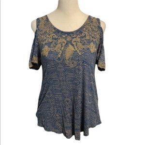 LUCKY BRAND embroidered cold shoulder top